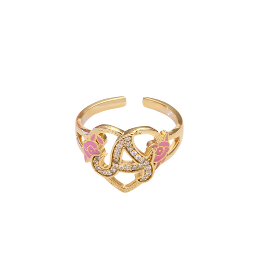 Crystal Letter Heart Shaped Ring