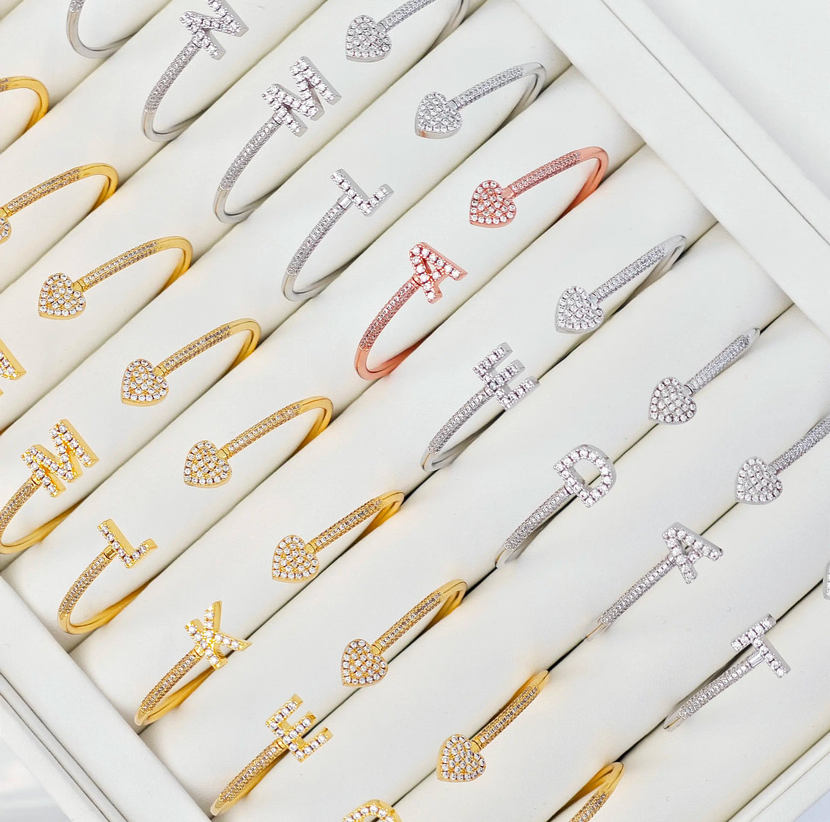 Crystal Initial Letter Cuff Bangle Bracelet - Queendom Treasurez