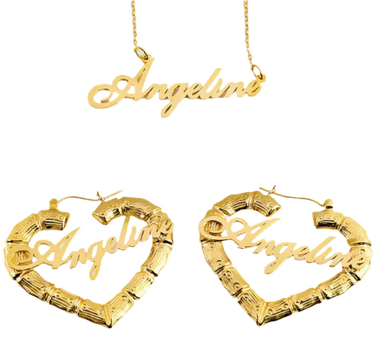Custom Name Heart Bamboo Jewelry Set
