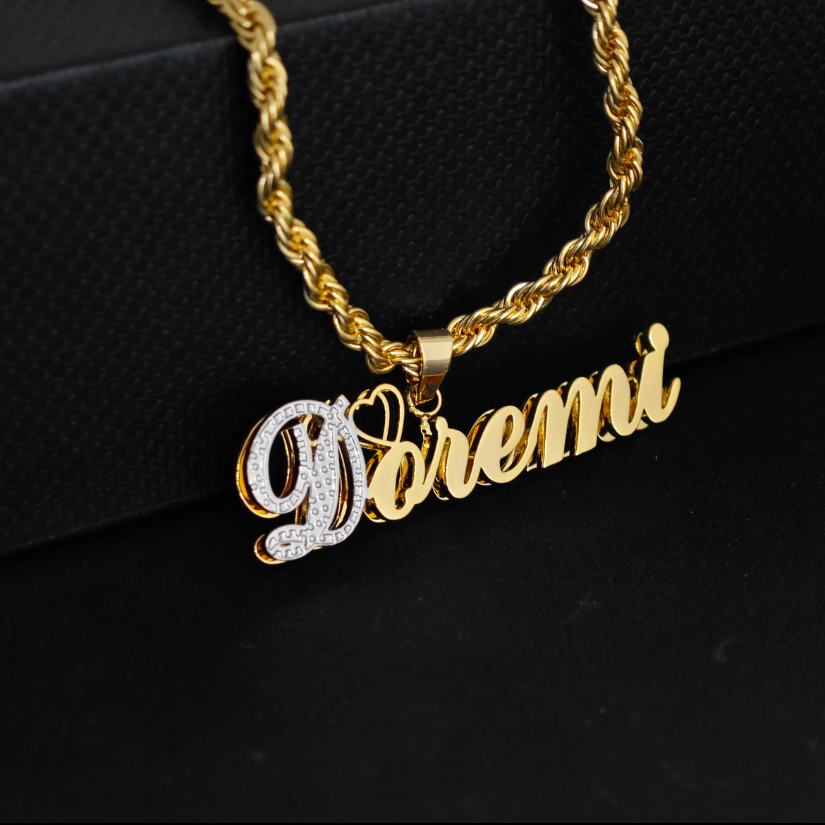 Double-plated 2-toned custom name necklace with personalized engraving, gold and silver finish – Queendom Treasurez.