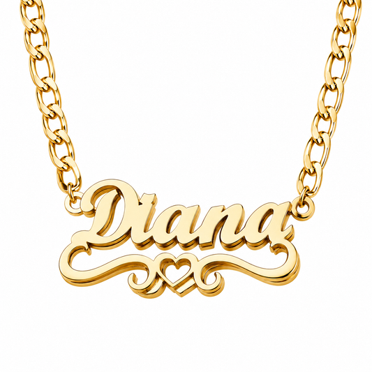 Double Plated Open Sweetheart Name Necklace