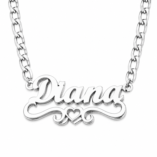 Double Plated Open Sweetheart Name Necklace
