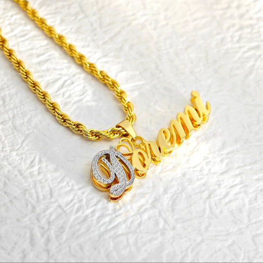 Double-plated 2-toned custom name necklace with personalized engraving, gold and silver finish – Queendom Treasurez.