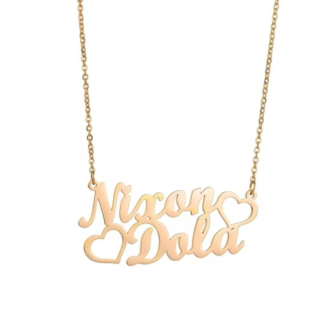 Custom 2-name heart necklace featuring a stylish heart design, combining elegance and personalization - Queendom Treasurez