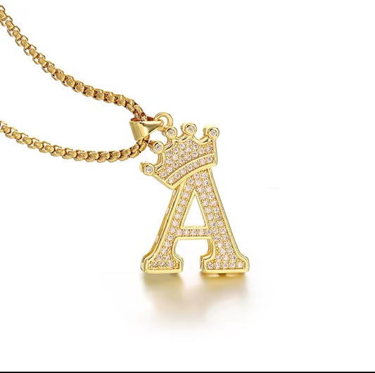 Crystal Crown Letter Necklace