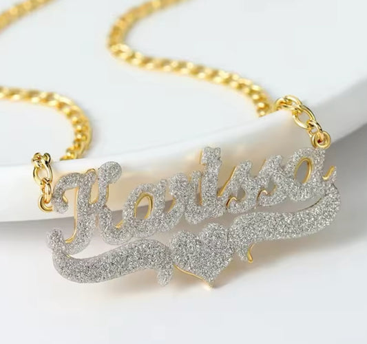 Glitter Bling Custom Name Necklace With 3mm Cuban Chain