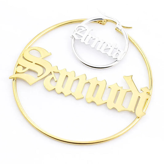 Custom name hoop earrings with personalized engraving, gold or silver finish – Queendom Treasurez.