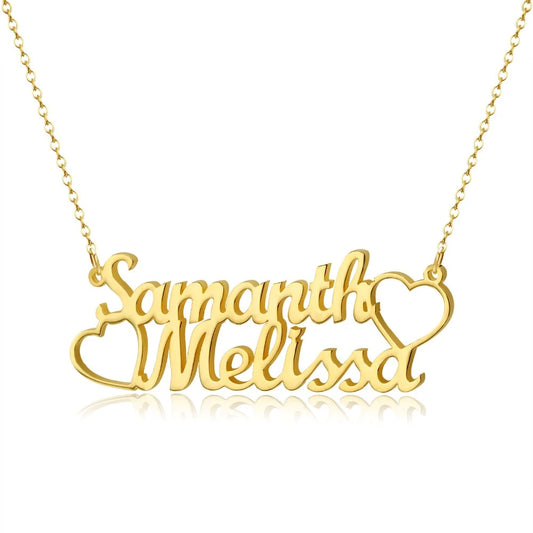 Custom 2-name heart necklace featuring a stylish heart design, combining elegance and personalization - Queendom Treasurez
