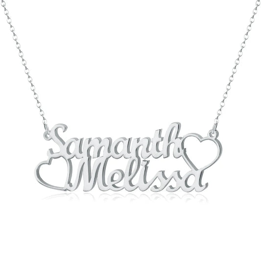 Custom 2-name heart necklace featuring a stylish heart design, combining elegance and personalization - Queendom Treasurez