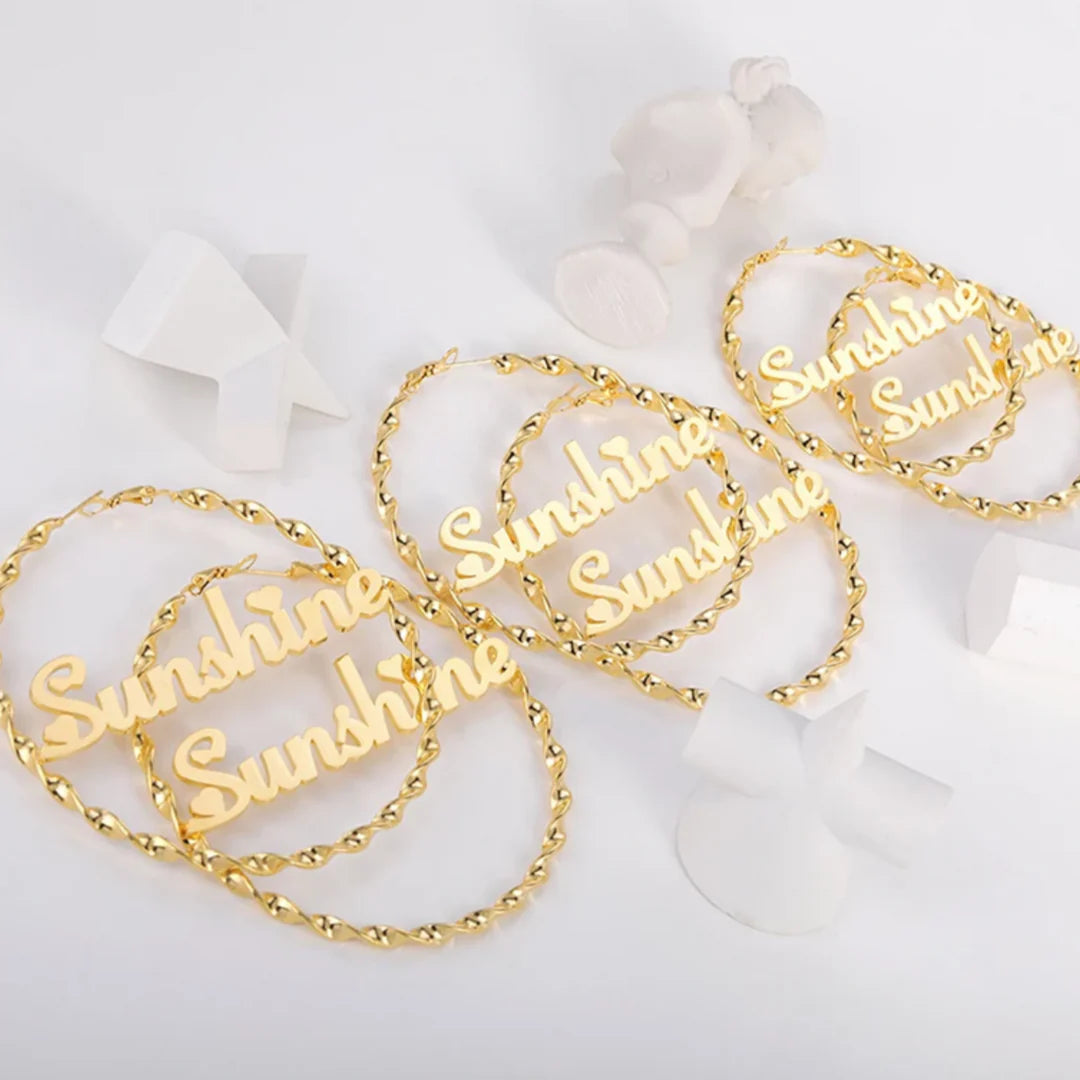 Custom Made large Hoop Earrings With Your Name in Script Font (Order Any Name) - Name Earrings in Yellow Gold, Rose Gold Or Sterling outlets Silver