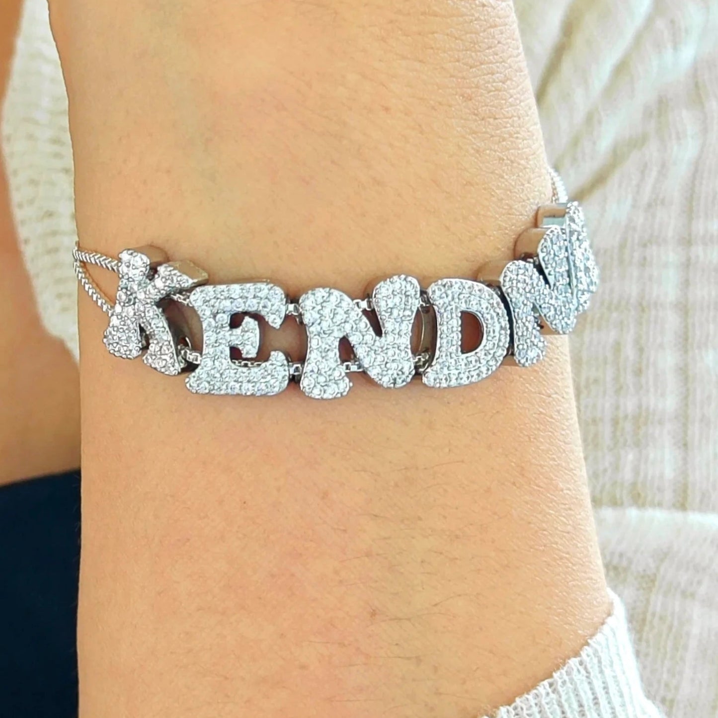 Custom 3D Bubble Crystal Sliding Letter Name Bracelet