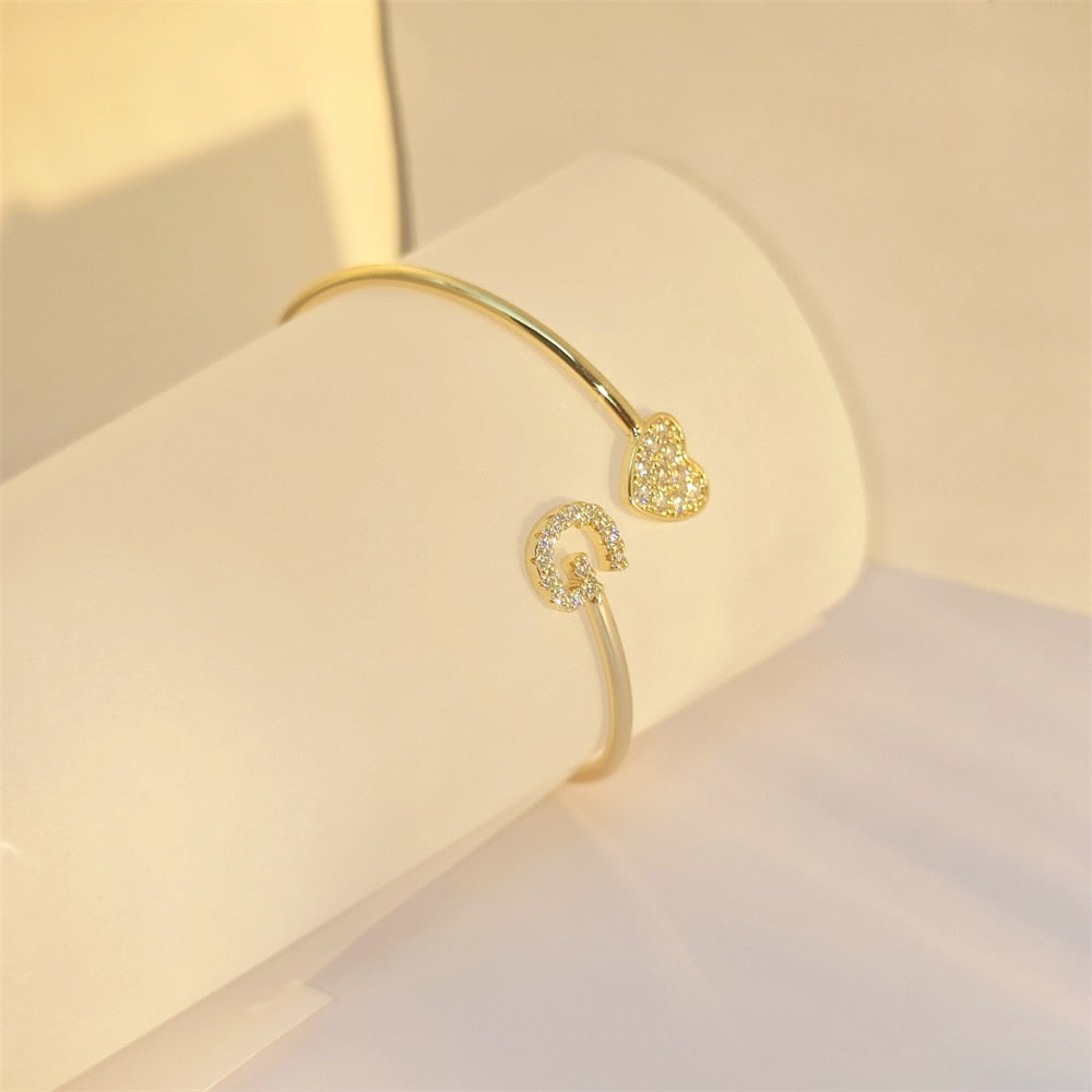 Custom initial letter heart cuff bangle bracelet with personalized charm – Queendom Treasurez.