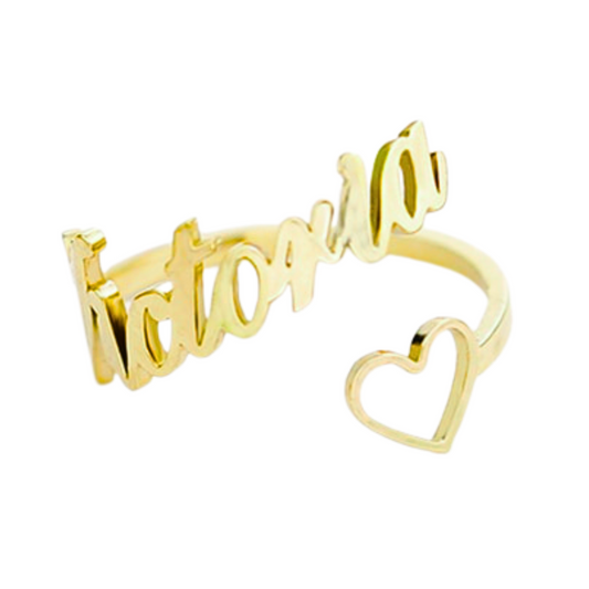 Hollow Heart Custom Name Ring