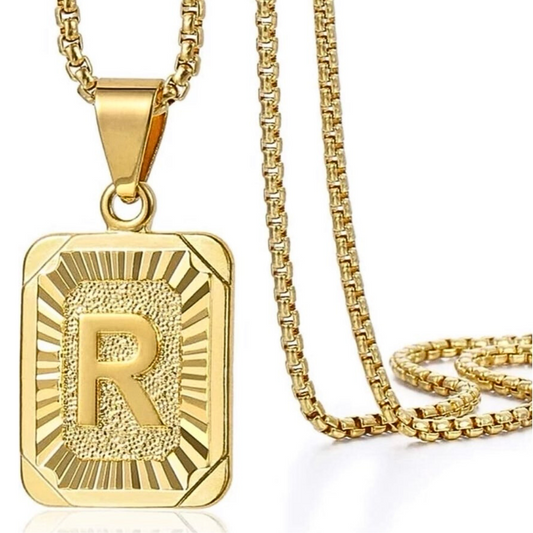 Squared Initial Letter Pendant Necklace