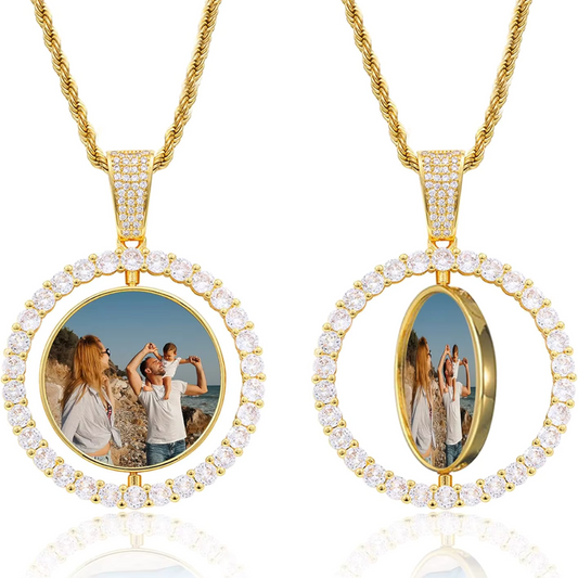Rotating Double-Sided Custom Photo Medallion Necklace