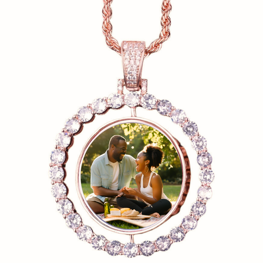 Collar con medallón de foto personalizado giratorio de doble cara para hombre