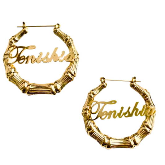Custom Name Bamboo Hoop Earrings