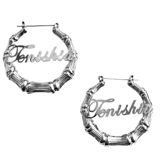 Custom Name Bamboo Hoop Earrings