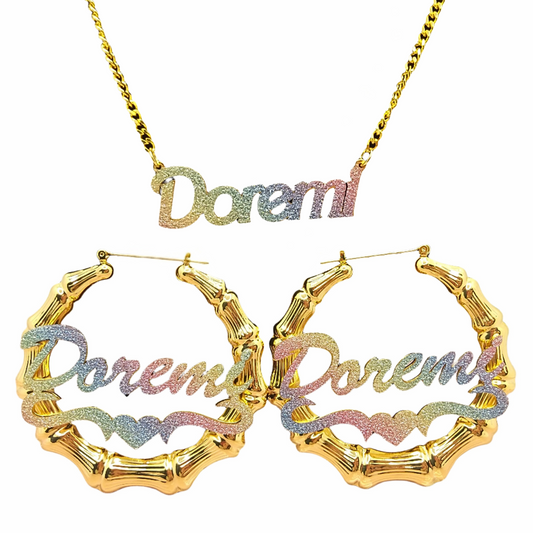 Conjunto de joyería de bambú con brillo personalizado