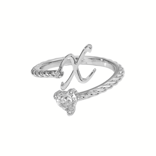 Custom Initial Letter Ring w/ Crystal Heart