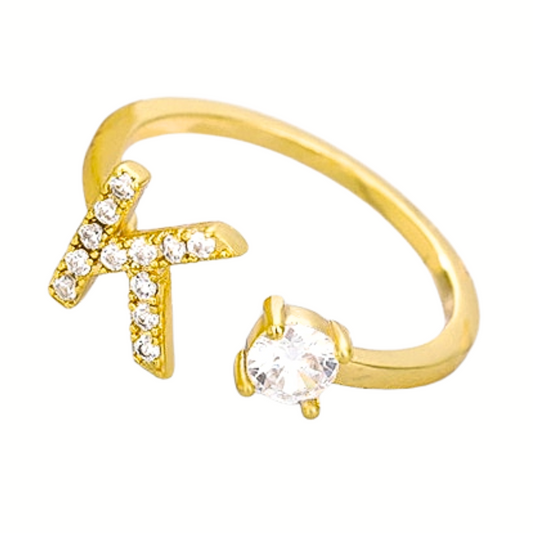 Initial Crystal Letter Ring