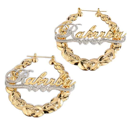 Pendientes de aro de bambú personalizados XOXO