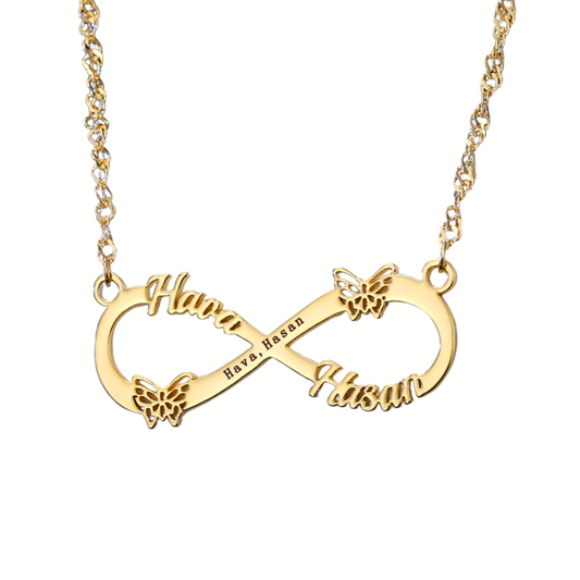 Collar de mariposa infinito con nombre personalizado con cadena de ondas de agua