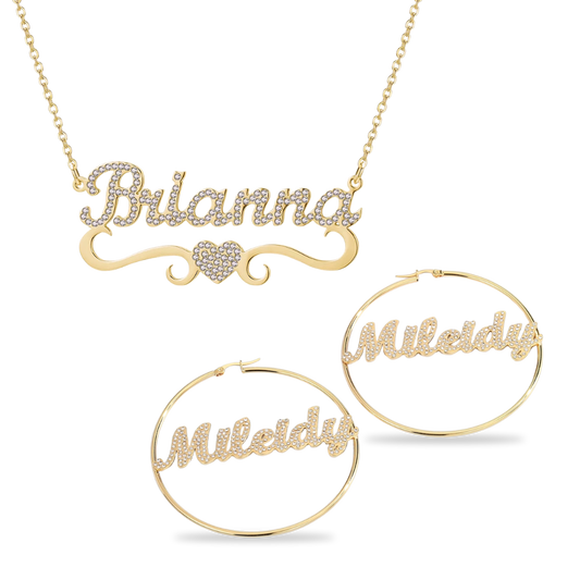 Custom name jewelry set with crystal accents, combining elegance and personal touch in one high-quality package - Queendom Treasurez