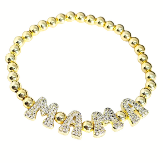 Custom Crystal Bubble Letter Beaded Bracelet