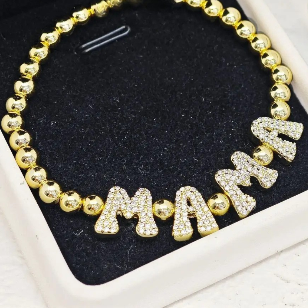 Custom Crystal Bubble Letter Beaded Bracelet
