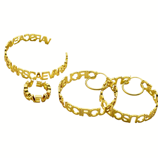 Custom Name Letters Hoop Earring, Ring, & Bracelet Set