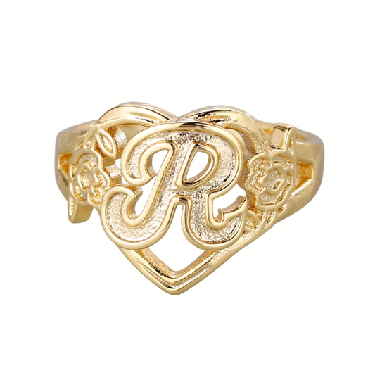 Custom 3D Cut Initial Letter Heart Ring