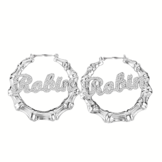 Crystal Custom Name Bamboo Earrings