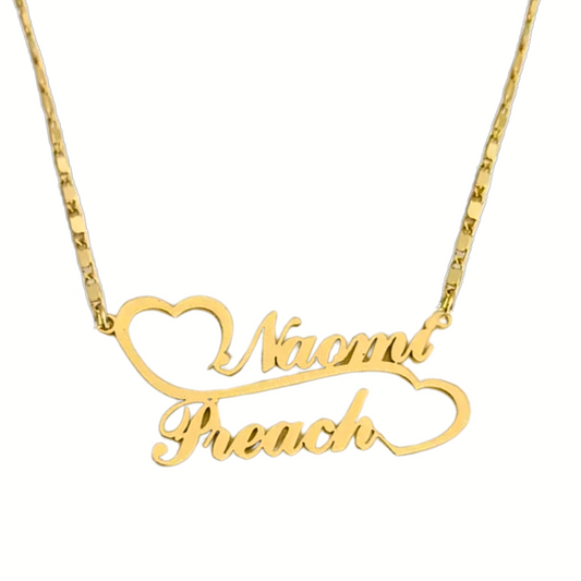 Double Heart Linked Custom Nameplate Necklace