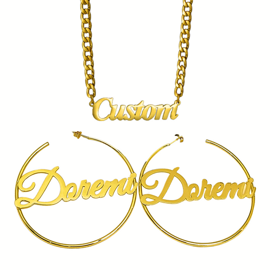 Custom Name Hoop Earrings & Necklace Set
