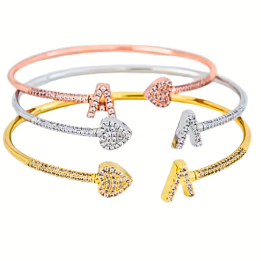 Crystal Initial Letter Cuff Bangle Bracelet