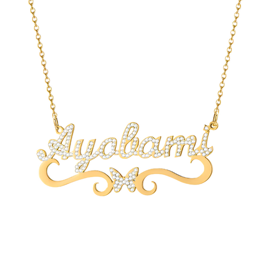 Crystal custom name butterfly necklace, high-quality and affordable, from Queendom Treasurez
