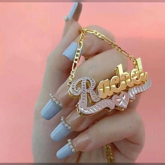 3D double plated Silver and Gold 2-toned custom name necklace featuring personalized 3D lettering - Queendom Treasurez.