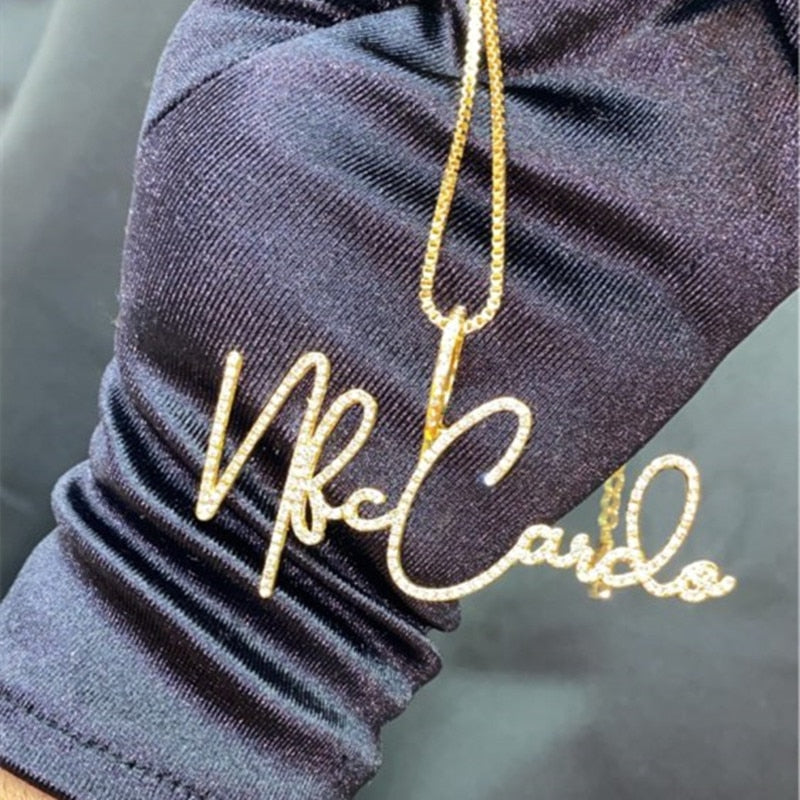 Detachable crystal custom name script necklace with personalized engraving and sparkling crystals, gold or silver finish – Queendom Treasurez.