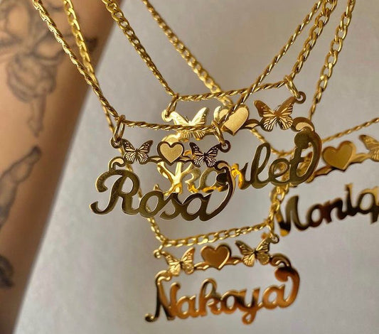 Butterfly Heart Custom Name Necklace with personalized engraving and butterfly-heart design—Queendom Treasurez.
