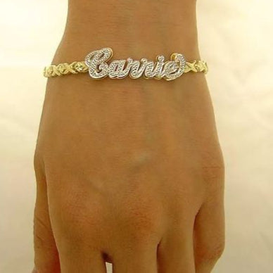 Double-plated custom XOXO chain bracelet with personalized engraving, gold or silver finish – Queendom Treasurez
