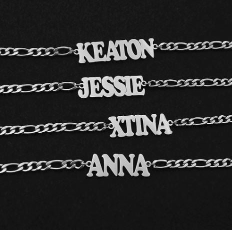 Custom name Figaro chain anklet bracelet with a sleek, personalized design, Queendom Treasurez.