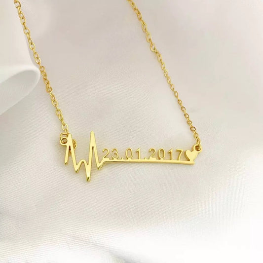 Custom heart beat necklace with heartbeat line and personalized heart charm – Queendom Treasurez.