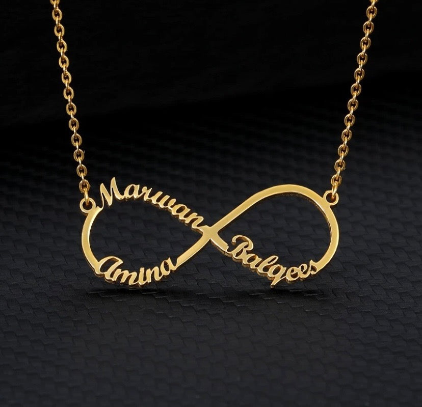 Infinity custom name necklace with personalized engraving and infinity symbol design – Queendom Treasurez.