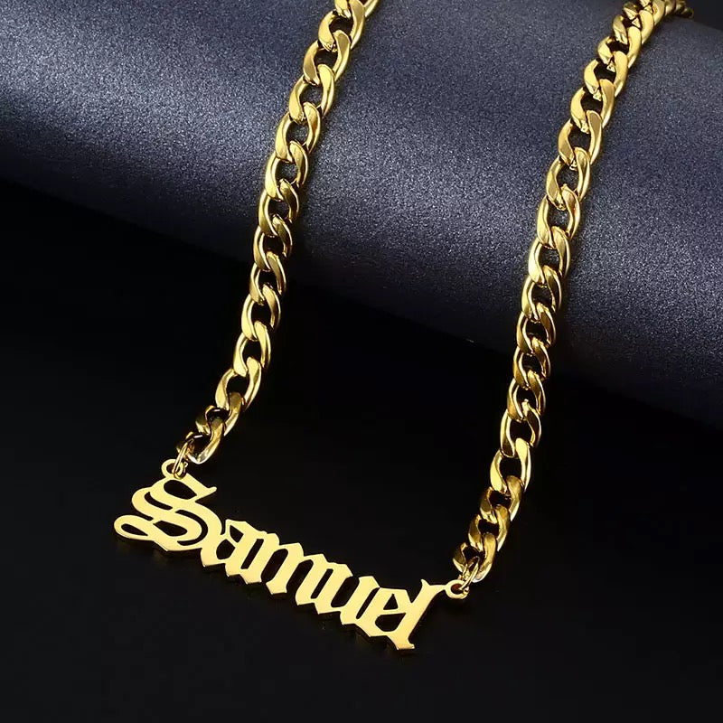 Custom Cuban nameplate necklace with personalized engraving on a Cuban chain – Queendom Treasurez.