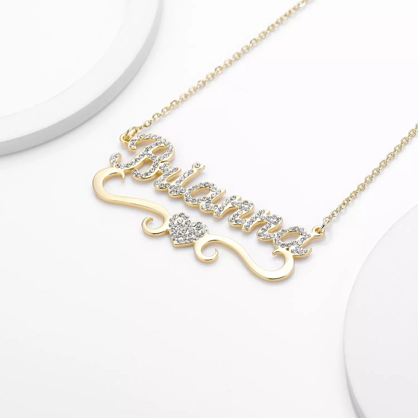 Custom name necklace with crystal embellishments, offering a personal and elegant touch to your style - Queendom Treasurez