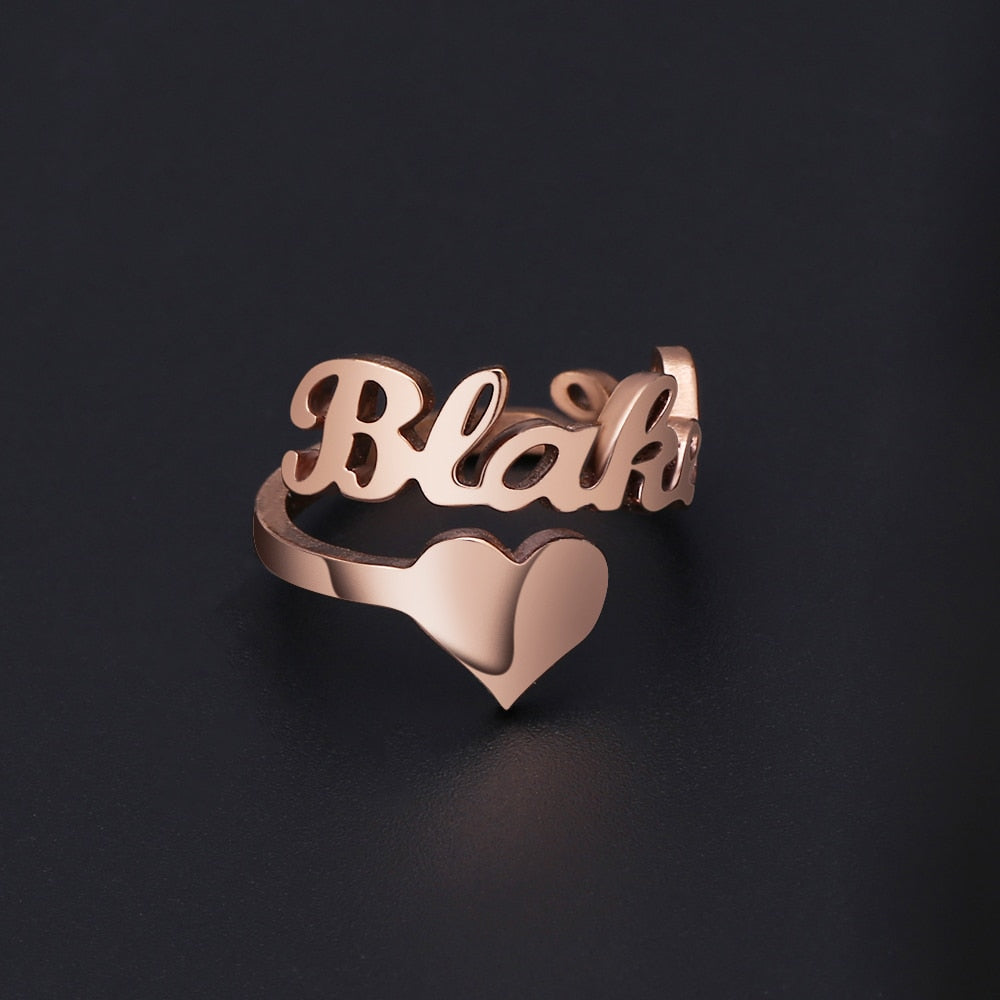 Full heart custom name ring with personalized name engraving, heart-shaped design in gold or silver – Queendom Treasurez.