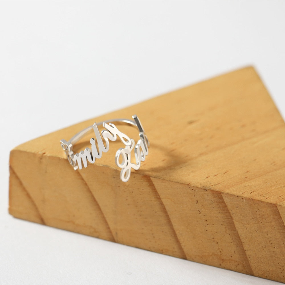 Custom two-name ring with personalized name engraving, adjustable design in gold or silver – Queendom Treasurez.