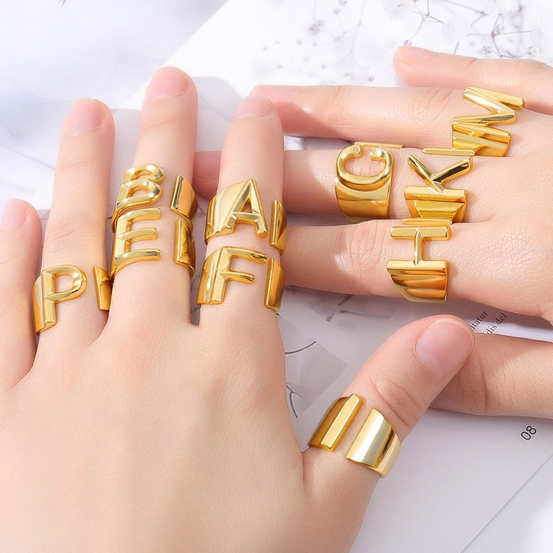 Cuffed Initial Letter Ring - Queendom Treasurez
