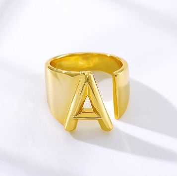 Cuffed Initial Letter Ring - Queendom Treasurez